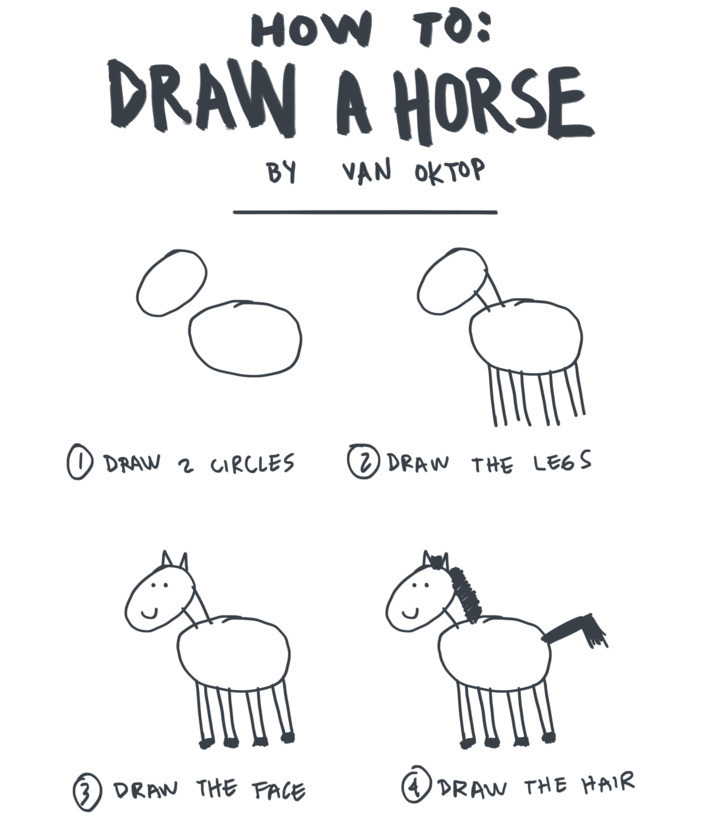 How to draw a horse - steps 1-4 of 5